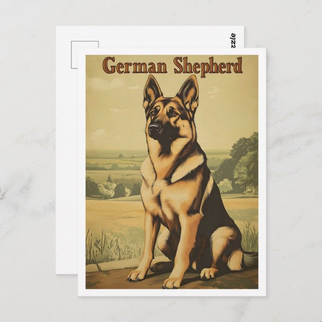 Cartão Postal German Shepherd Dog Vintage Art (Frente/Verso)