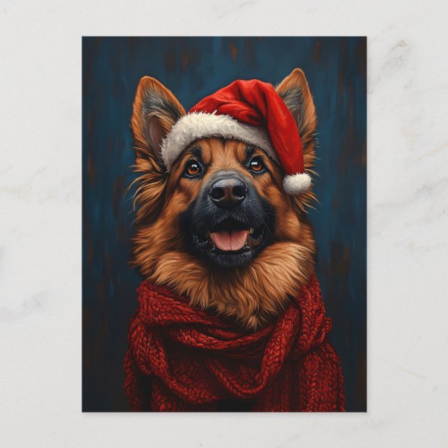 Cartão Postal German shepherd em um Chapéu Santa (Frente)