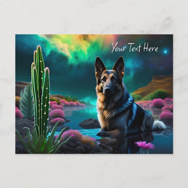 Cartão Postal German shepherd em um mundo Alienígena (Frente)