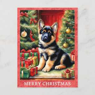 Cartão Postal German shepherd Feliz Cachorro de Feliz Natal
