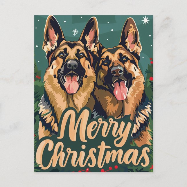 Cartão Postal German shepherd Feliz Natal (Frente)
