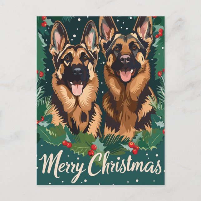 Cartão Postal German shepherd Feliz Natal (Frente)