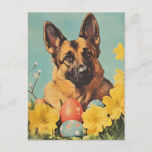 Cartão Postal German shepherd Vintgae Páscoa (Frente)