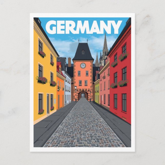 Cartão Postal Germany Street Scene Retro Travel (Frente)