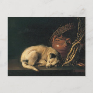 Cartão Postal Gerrit Dou - Um Cachorro Dormindo com o Pote Terra