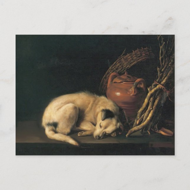 Cartão Postal Gerrit Dou - Um Cachorro Dormindo com o Pote Terra (Frente)