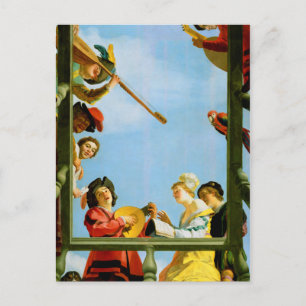 Cartão Postal Gerrit Van Honthorst Musical Group Balcony Art