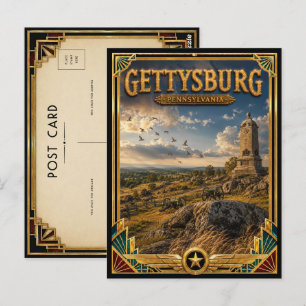 Cartão Postal Gettysburg Pensilvânia Arte Deco Vintage Dourado A