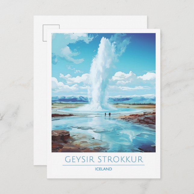 Cartão Postal Geysir Strokkur Viagens vintage da Islândia (Frente/Verso)