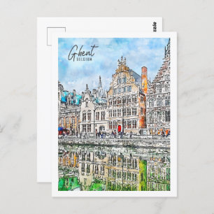 Cartão Postal Ghent Belgium Viagem Place Watercolor