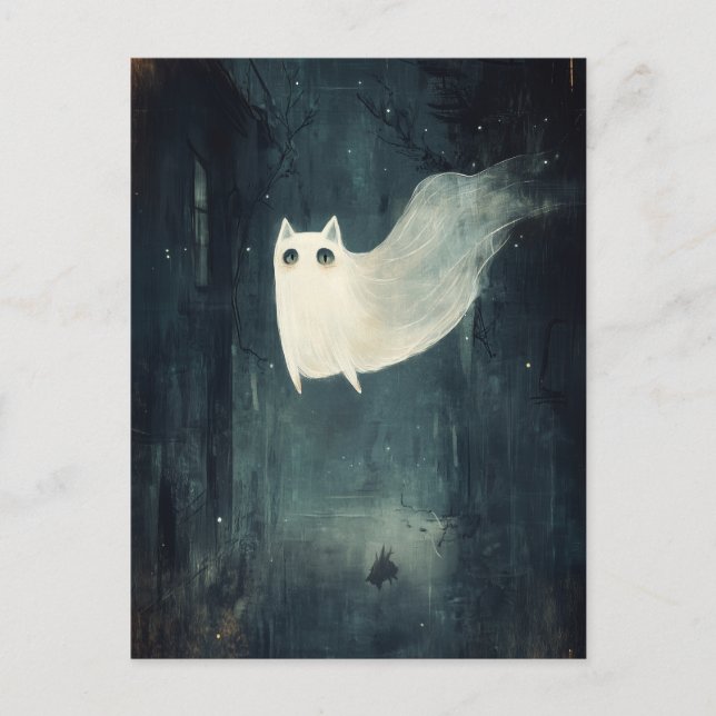 Cartão Postal Ghost Cat Halloween (Frente)
