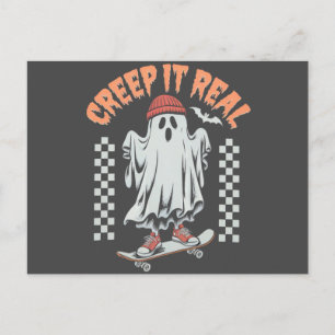Cartão Postal Ghost do Skate de Halloween Retron Creme