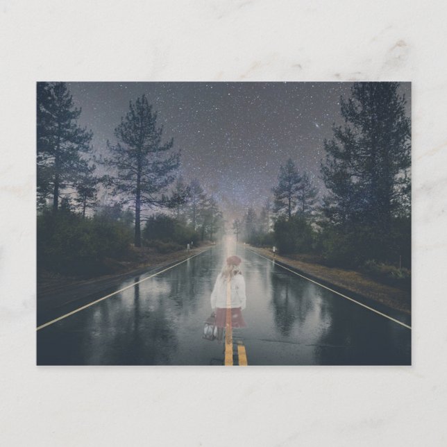 Cartão Postal Ghost Girl Road Night Halloween Scareen Horror (Frente)