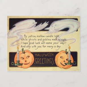 Cartão Postal Ghost Jack O Lantern Candles Vintage Halloween