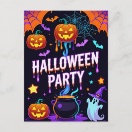 Cartão Postal Ghost & Pumpkin Halloween Party Invite