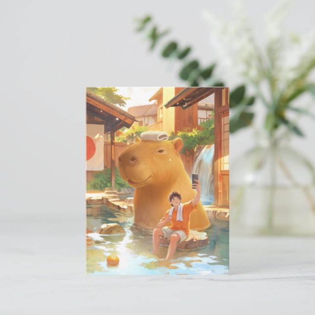 Cartão Postal Giant Capybara - Ilustração de Primavera quente (Em pé/Frente)
