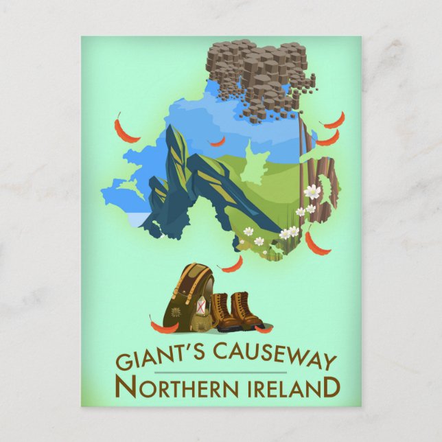 Cartão Postal Giants Causeway Norte Irlanda Mapa Poster de viage (Frente)