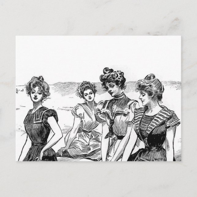 Cartão Postal Gibson Girls na Praia (Frente)