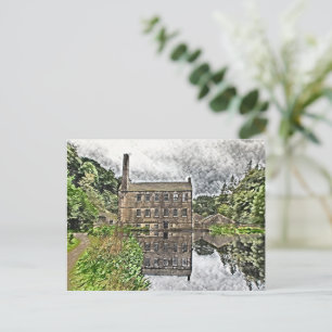 Cartão Postal Gibson Mill, Hardcastle Crags Pintura em Aquarela