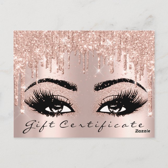 Cartão Postal Gift Certificado Eyelashes Confetti Makeup Glam (Verso)