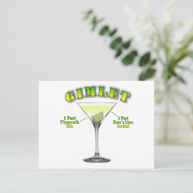 Cartão Postal Gimlet Martini Cocktail Recebe Arte (Em pé/Frente)