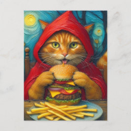 Cartão Postal Ginger Cat com Cheeseburger e Fries