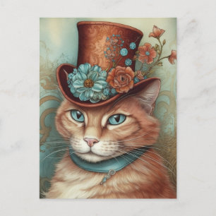 Cartão Postal Ginger Cat em um tophat