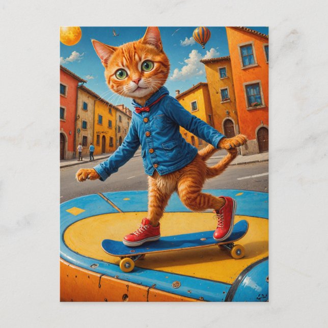 Cartão Postal Ginger Ginger Cat de Skate (Frente)