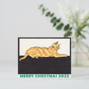 Cartão Postal Ginger Striped Cat Felry Natal