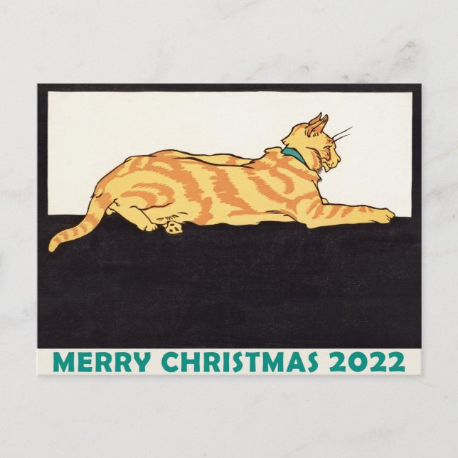 Cartão Postal Ginger Striped Cat Xmas Tiger Year (Frente)