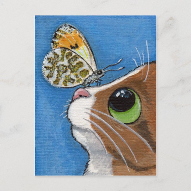 Cartão Postal Ginger Tabby Cat e Butterfly (Frente)
