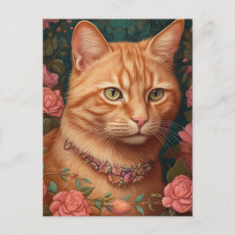 Cartão Postal Ginger Tabby Cat e Rosas