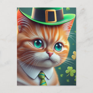 Cartão Postal Ginger Tabby Saint Patricks Day Cat
