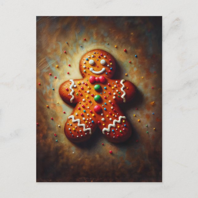Cartão Postal Gingerbread Cookie Festive Painting (Frente)
