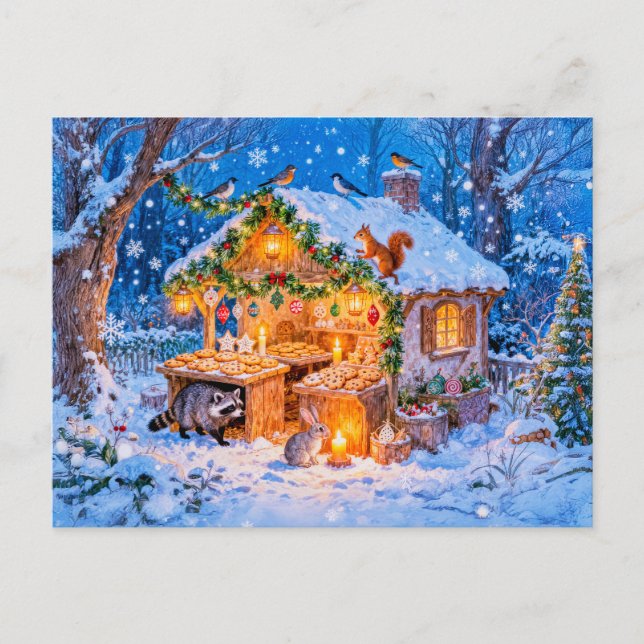 Cartão Postal Gingerbread Cottage in the Snow (Frente)