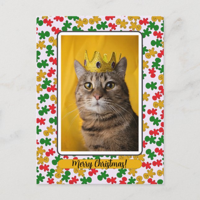 Cartão Postal Gingerbread Man Border around Cat (Frente)