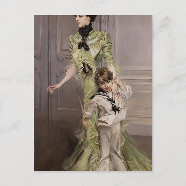 Cartão Postal Giovanni Boldini - Madame Georges Hugo e seu filho (Frente)