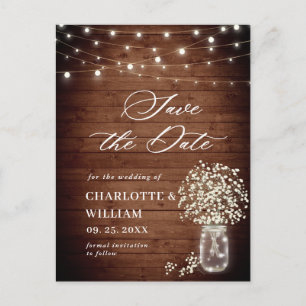 Cartão Postal Gipsófila em vaso de vidro para casamento Save the