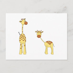 Cartão Postal Girafa Adulta e Bebê. Desenho Animado