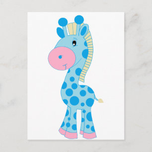 Cartão Postal Girafa Bebê Cartoon Azul e Rosa
