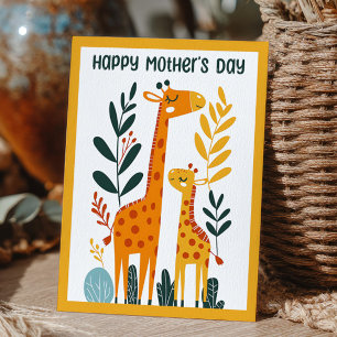 Cartão Postal Girafa & Bebe Girafa de Desenho Animado Feliz Dia 