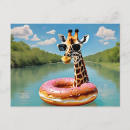 Cartão Postal Girafa-branca no dispositivo de flutuação da Rosqu