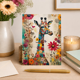 Cartão Postal Girafa Colorida Mídia Mista