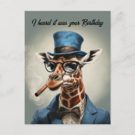 Cartão Postal Girafa com chapéu alto e jaqueta Feliz aniversário