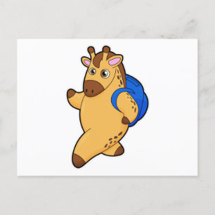 Cartão Postal Girafa como Aluno com Mochila