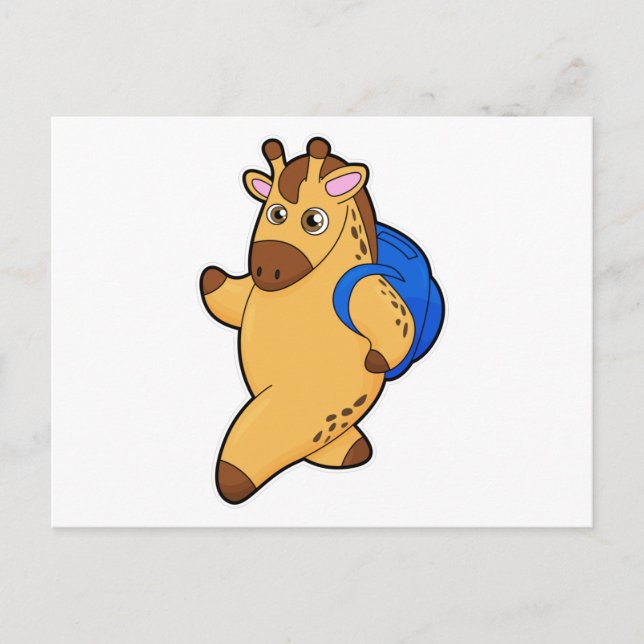 Cartão Postal Girafa como Aluno com Mochila (Frente)