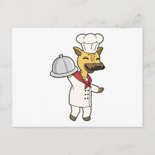 Cartão Postal Girafa como Chef com avental de cozinha e prato