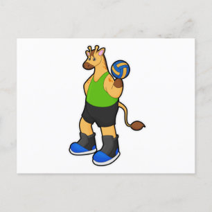 Cartão Postal Girafa como jogador de volei com bola de volei