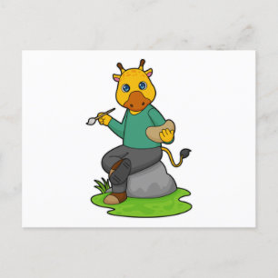 Cartão Postal Girafa como Pintor com Pincel