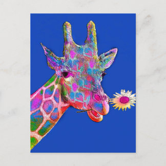 Cartão Postal Girafa Diversão Cores de Girassol
